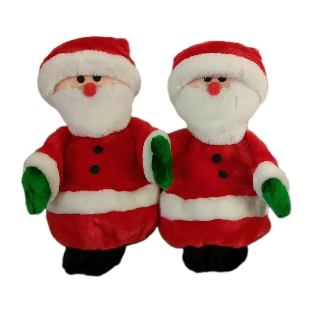 Vintage Santa Plush Pouch Christmas Decor Silent Craft Zipper Closer Satin Soft